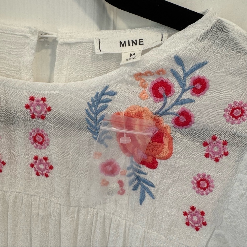 NWOT White Mini Dress Floral Embroidery Lightweight Semi-Sheer Tiered - Picture 5 of 7